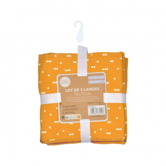 Lot de 3 langes en gaze de coton - Moutarde et terracotta