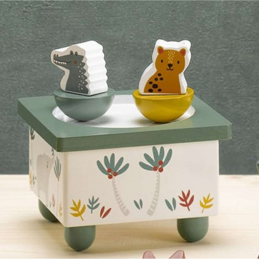 Boite à musique avec animaux en bois - Savane