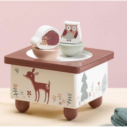 Boite à musique avec animaux en bois - Forêt magique