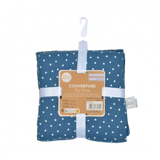 Couverture en gaze de coton imprimée pois - Bleu foncé