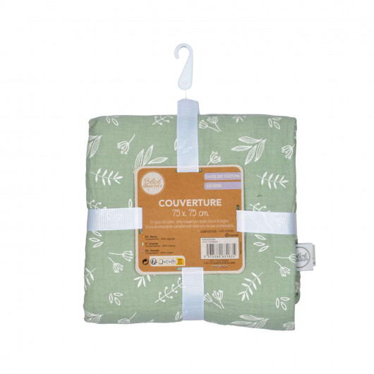 Couverture en gaze de coton imprimée feuilles - Céladon