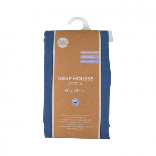 Drap housse en gaze de coton - 100% Coton - 60 x 120 cm - Bleu foncé