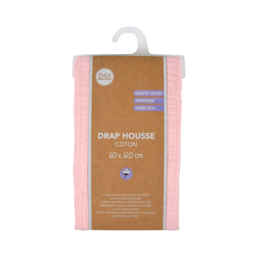 Drap housse en gaze de coton - 100% Coton - 60 x 120 cm - Rose