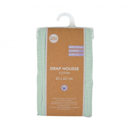 Drap housse en gaze de coton - 100% Coton - 60 x 120 cm - Céladon