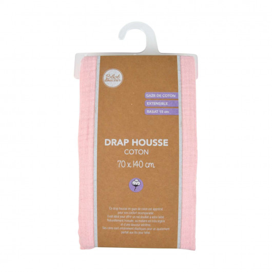 Drap housse en gaze de coton - 100% Coton - 70 x 140 cm - Rose