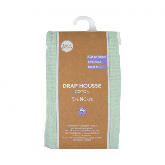 Drap housse en gaze de coton - 100% Coton - 70 x 140 cm - Céladon