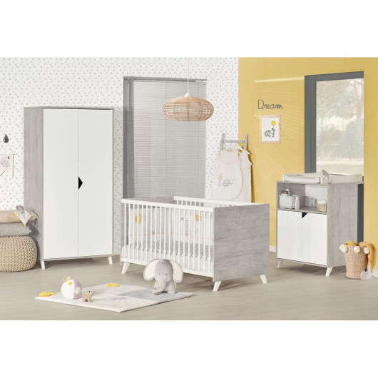 Lit bébé évolutif Scandi - Sauthon - 70 x 140 cm - Blanc et gris