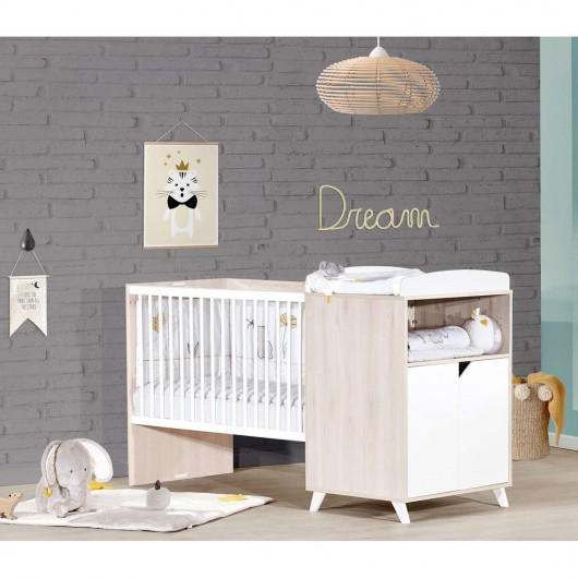 Lit combiné évolutif Scandi - Sauthon - Blanc et marron