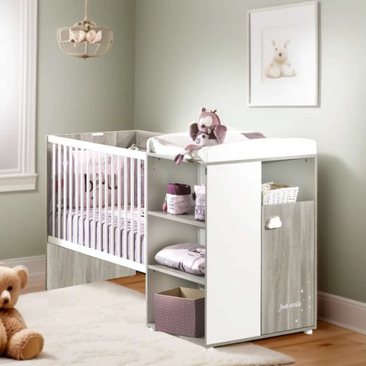 Lit combiné évolutif Smile - Sauthon - Blanc et gris