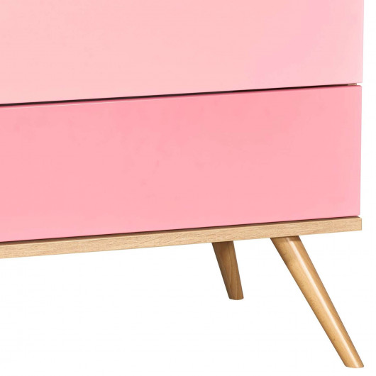 Commode 1 porte et 3 tiroirs Seventies - Sauthon - Rose et blanc