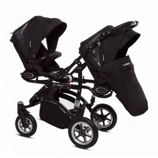 Poussette double Twinni Premium + 2 nacelles + 2 Sièges auto Black - Trippy  - Cabriole bébé