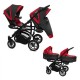 Poussette double Twinni Premium +  2 nacelles Red