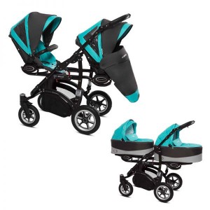 Poussette double Twinni Premium +  2 nacelles Tropic Green