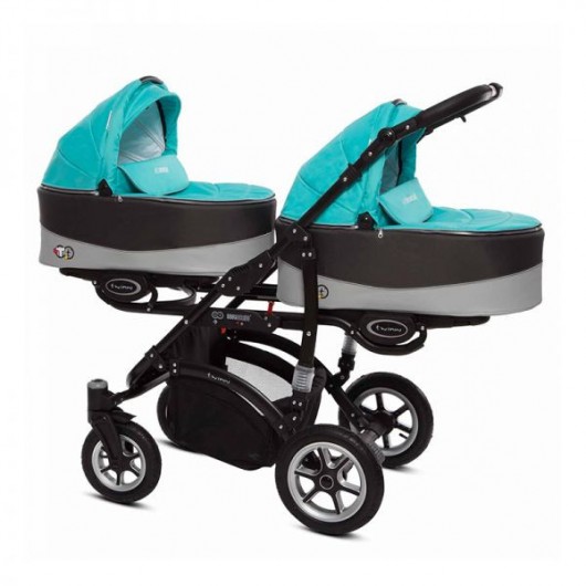 Poussette double Twinni Premium +  2 nacelles Tropic Green
