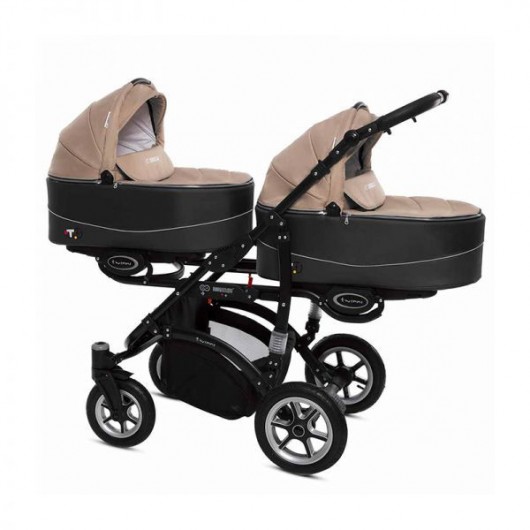 Poussette double Twinni Premium +  2 nacelles Beige