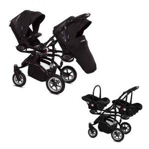 Poussette double Twinni Premium +  2 Sièges auto Black