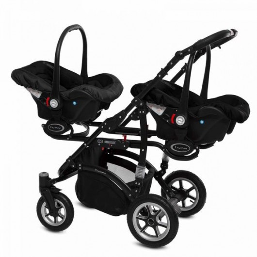 Poussette double Twinni Premium +  2 Sièges auto Black