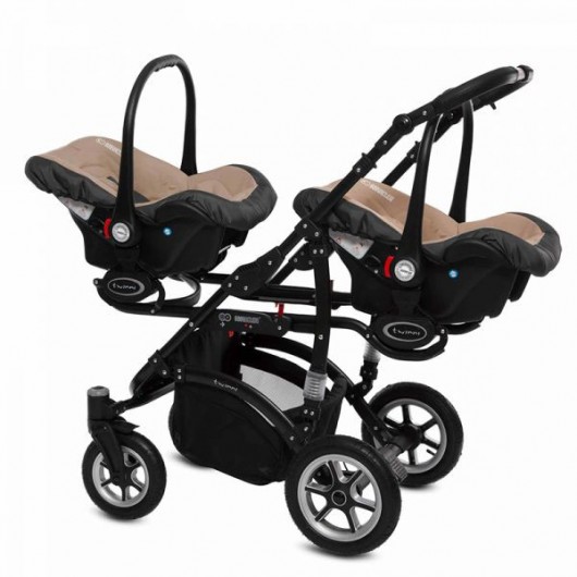 Poussette double Twinni Premium +  2 Sièges auto Beige