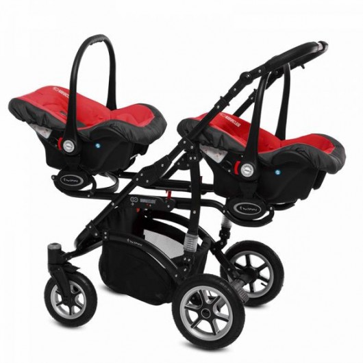 Poussette double Twinni Premium + 2 nacelles + 2 Sièges auto Red