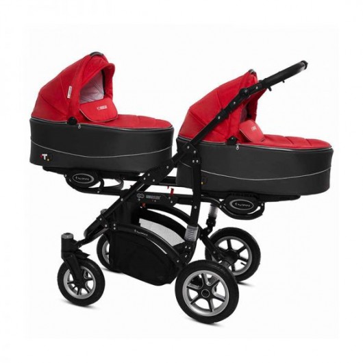 Poussette double Twinni Premium + 2 nacelles + 2 Sièges auto Red