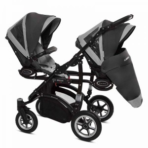 Poussette double Twinni Premium + 2 nacelles + 2 Sièges auto Silver