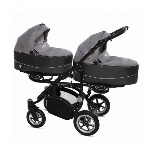 Poussette double Twinni Premium + 2 nacelles + 2 Sièges auto Silver